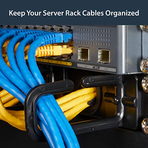 StarTech 1U 19in Horizontal Cable Manager, D-Ring, Steel (CABLMANAGERH) | Passthrough holes, 5 routing loops, Fits 2 or 4-post racks, M5 cage nuts and screws, EIA-310-E, 3.75in depth - style: 1U Horizontal w/Passthrough