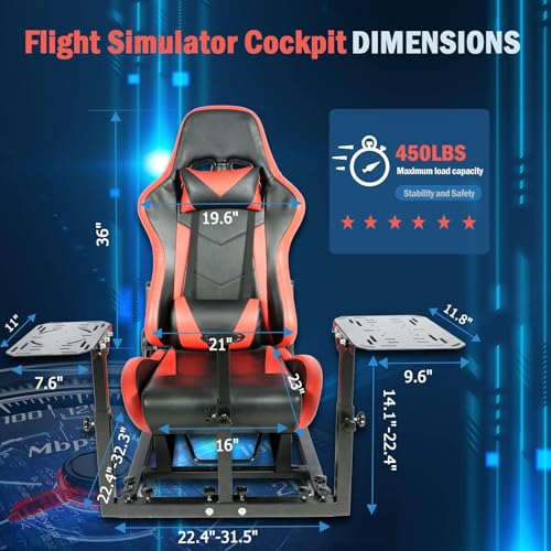 Gazzyt Flight Simulator Cockpit with Red Race Seat Compatible with Logitech X52, for Thrustmaster,for Hotas Honeycomb Warthog,Not Included Throttle and Joystick