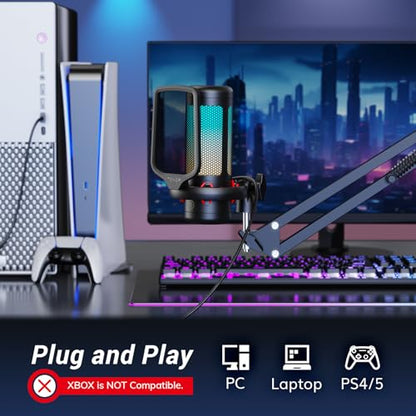 TONOR 붐 암이 있는 게이밍 마이크 세트, 콘텐츠 제작자용 보컬 콘덴서 마이크, 스탠드가 있는 PC용 USB 마이크, RGB, 탭 음소거, 게인 컨트롤, 게임 장비, 트위치, 스트리밍, TC310+ | 붐 암 세트, 제어 가능한 조명이 있는 USB 마이크, 원 탭 음소거, 볼륨 컨트롤, 디스코드, 트위치 스트리밍, 블랙, TC310+ - style: 붐 암이 있는 RGB 마이크