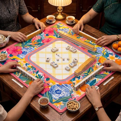 Drydiet Mahjong Mat for Table 31.5 x 31.5 Inch American Mahjong Mat with Carrying Bag, Non-Slip Noise Reduction Table Item for Family Poker Domino Board Game Night & Party Use(Yellow Lemon) - style: Yellow Lemon