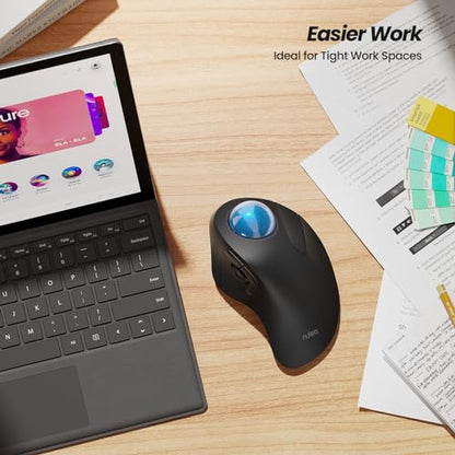 Nulea M505A Wireless Trackball Mouse Ergonomic 44mm Index Finger Control | Rechargeable rollerball mouse with 5 DPI levels,Bluetooth connection,smooth tracking,compatible with PC Mac Windows-Blue - color: B-Blue