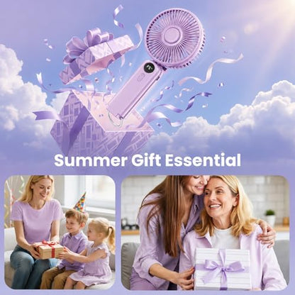 Portable Handheld Fan, 10000mAh Rechargeable 6-Inch Personal Fan for Travel | Ultra Quiet Foldable Desk Fan, 5-Speed Battery Operated Fan with Up to 40H Runtime and Digital Display for Travel and Makeup - color: Purple