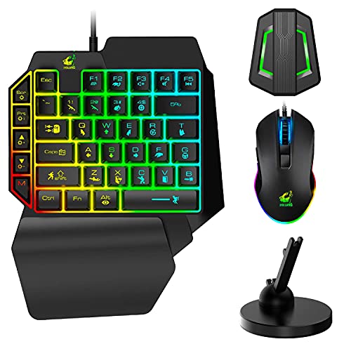 One-Hand Wired Gaming Keyboard+RGB Gaming Mouse+ Mouse Bungee Non-slip 360° Rotate Mouse Cable Holder Fixer+Backlit Converter for Nintendo Switch/Xbox/PS4/PC