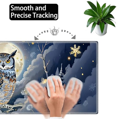 Large Gaming Mouse Pad Set with Wrist Support – 31.5" x 11.8" 4-in-1 XXL Mousepad with Keyboard Wrist Rest, Mouse Wrist Rest & Coaster – Ergonomic Desk Mat for Office, Home – Owl Moon - color: Owl Moon