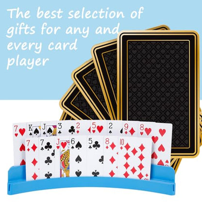 2 Packs of Double-Layer Card Holders，Playing Card Holder for Kids Adults Hands Free Card Holder for Family Card Game Nights Poker Parties - color: Blue(2pack)