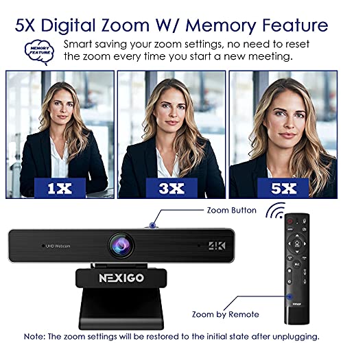 NexiGo 4K Zoomable Webcam Kits, N950P UHD 2160P Webcam with Remote, Sony Starvis Sensor, 5X Digital Zoom, Upgraded Video Conference Lighting, Extendable Tripod Stand, for Zoom/Skype/Teams