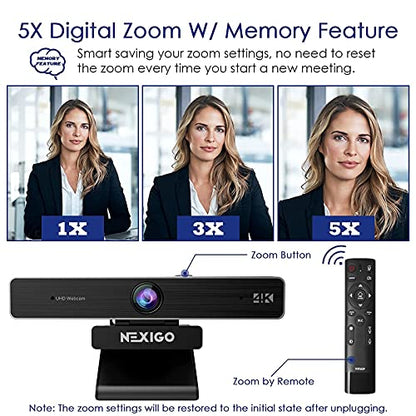 NexiGo 4K Zoomable Webcam Kits, N950P UHD 2160P Webcam with Remote, Sony Starvis Sensor, 5X Digital Zoom, Upgraded Video Conference Lighting, Extendable Tripod Stand, for Zoom/Skype/Teams