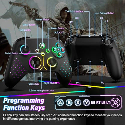 Nonbliep LED Wireless for Xbox Controller, Compatible with Xbox Series X|S, Xbox One, Windows 10/11, Gaming Controller with Turbo, Macro, 3.5mm Audio Jack, Dual Vibration White