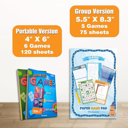 GRANDLMOON 5 Portable Travel Game Activities Pad On The Go Plane Trip Pen Pencil and Paper Game for Teens 6 x 9-inches (75 Sheets) Version 2 - size: 9X6