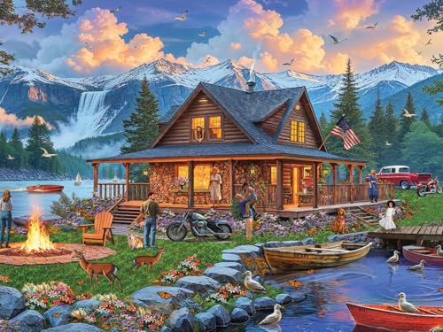 White Mountain 500 Piece Jigsaw Puzzle Spring Scenic Lake Puzzles with Large Pieces Gift for Adults and Family 18"x24" - Cabin Retreat