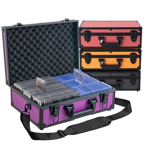 Toploader Storage Box for 3x4 35pt Rigid Cards, Top Loader Cards – Holds 600+ Top Loaders - Aluminum Alloy Trading Card Case, Sports Card Storage Box with Lock (Large Purple) - color: Purple, size: L-for Toploaders