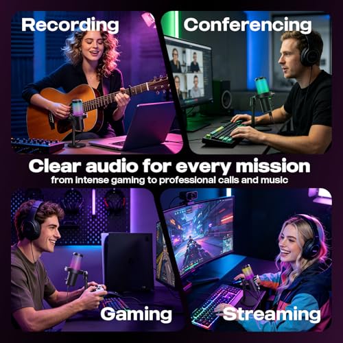 USB Gaming Microphone for PC - 96kHz/24-bit Studio Quality Cardioid Condenser Mic with Mute Button, Gain Control & 3.5mm Headphone Jack - Plug & Play for Streaming, Podcast, Twitch, PS5