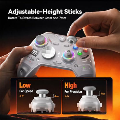 Aolion Gaming K30 TMR Wireless Gaming Controller for Switch 2/Switch/PC/iOS/Android, Zero Drift Joysticks, 1000Hz Polling Rate, Hall Effect Triggers, Swappable ABXY Buttons, RGB Lighting, Programmable Back Buttons - color: White