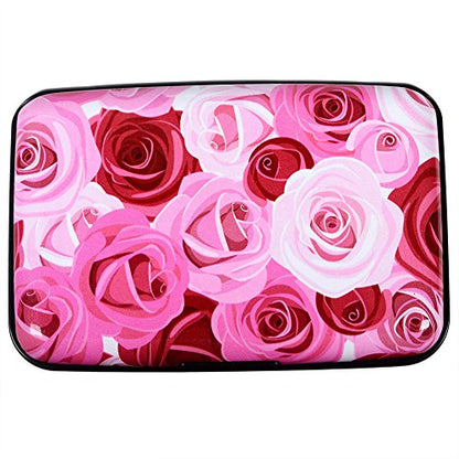 Credit Card Holder, Metal Card Wallet RFID Blocking Mini Slim Aluminum Business Hard Card Case for Women Men (Roses) - color: Roses