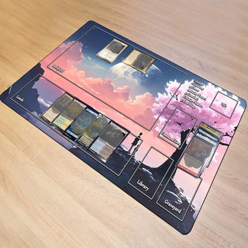 MTG Playmats, Landscape Board Game Mat with Storage Bag Mouse Pad for MTG DTCG CCG RPG Trading Card MTG Playing Mat with Zones Smooth Rubber Surface Battle 24 x 14 inches - color: Pink Sakura With Zones