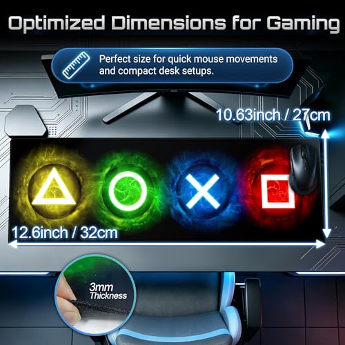 Gamepad Button Big Mouse Pad Large, Gaming Controller‌ Mouse Pad Desk Pad, Long Computer Keyboard Mouse Mat Mousepad with Non-Slip Base and Stitched Edge for Gaming and Office (×○△□, 35.4" x 11.8") - color: ×○△□, size: 35.4L x 11.8W inches