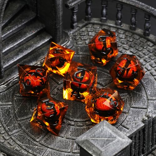FONVGOGO Dragon Eye Dungeons and Dragons Dice, Liquid Core Dice Set D and D Sharp Edge Resin Dice Polyhedral Beholder's Ttrpg Die Role Playing RPG (Brown Black) - color: Dragon Eye Black