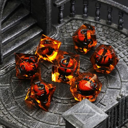 FONVGOGO Dragon Eye Dungeons and Dragons Dice, Liquid Core Dice Set D and D Sharp Edge Resin Dice Polyhedral Beholder's Ttrpg Die Role Playing RPG (Brown Black) - color: Dragon Eye Black