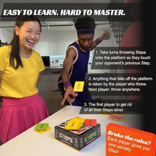 STEPS Wooden Board Games for Adults & Family - Color Stack Game for Game Night, Party & Travel Games, Unique Gift, Starter Pack