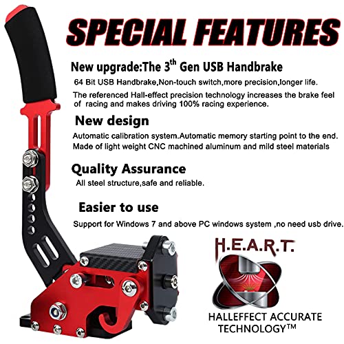 Obokidly 64 bit USB Handbrake SIM For XBOX ONE Racing Games Compatible with Logitech G920 Not For G923 FANATECOSW Dirt Rally Without Clamp (Red) - color: Red