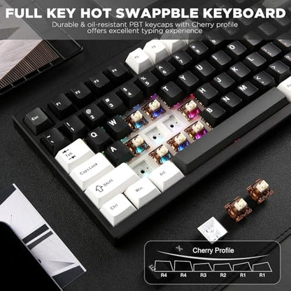 YUNZII AL80 75% Wireless Aluminum Mechanical Keyboard(Black, Cocoa Cream) | QMK/VIA, Smart LCD Display and Knob, Hot Swap, Gasket Structure, BT/2.4G/USB-C, RGB Keyboard for Gaming/Win/Mac - color: Black, size: Cocoa Cream V2 Switch