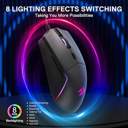Redragon M730 Wired RGB Gaming Mouse 10K DPI Lightweight Remapping Keys | Stable Lag-Free Connection, Redefine Keybinding Macro, Vibing Backlight, Ergonomic Grip Body Comfort - size: Wired