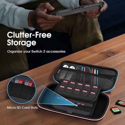 FINTIE Carrying Case for Nintendo Switch 2 (2025), Shockproof Hard Shell Switch 2 Case, Protective Cover Travel Bag with 19 Game Card & 2 Micro SD Card Slots & Inner Pocket, Darknight - color: Darknight