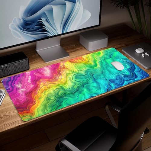 Leather Minimalist Desk Pad, Colorful Art Mouse Pad Large Computer Keyboard Gaming Mousepad Waterproof Desktop Protector & Cover, Decorative PU Leather Laptop Mouse Mat Home Decor 10 x 25.6 inch C42 - color: colorful-5