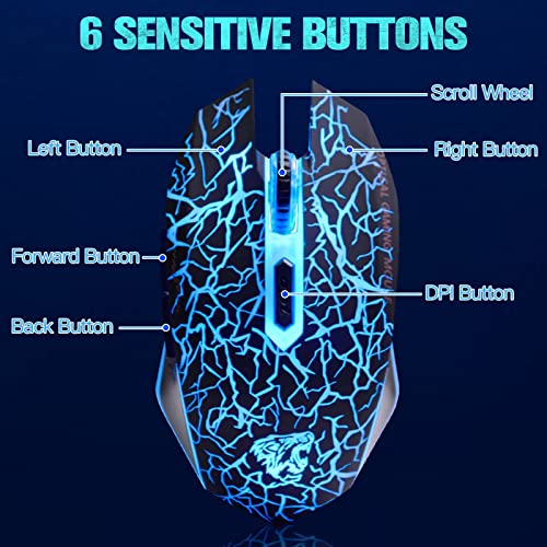 VEGCOO C10 Wireless Gaming Mouse Rechargeable Silent Optical Mice 7 Colors LED Lights, 7 Buttons 2400/1600/800DPI (Black) - color: black