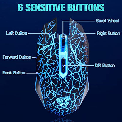 VEGCOO C10 Wireless Gaming Mouse Rechargeable Silent Optical Mice 7 Colors LED Lights, 7 Buttons 2400/1600/800DPI (Black) - color: black