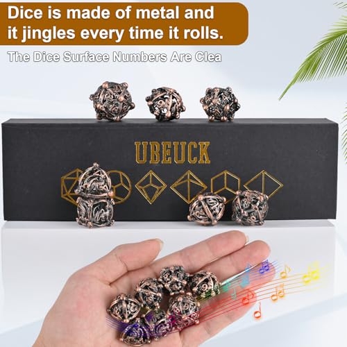 DND Metal Dice Set, UBEUCK 7PCS Gear Metal DND Dice Set for Dungeons & Dragons Board Games Boxes (Ancient red Copper dice) - color: Ancient Red Copper Dice