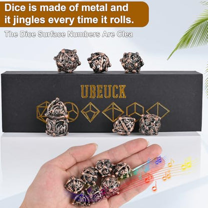 DND Metal Dice Set, UBEUCK 7PCS Gear Metal DND Dice Set for Dungeons & Dragons Board Games Boxes (Ancient red Copper dice) - color: Ancient Red Copper Dice