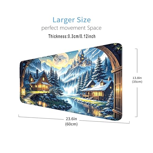 MTG Playmat- Stitched Edges Forest TCG Playmat-Non-Slip Landscape Play Mat Smooth Surface Rubber Base Board Game Mousepad 24x14 inches for Trading Card Game Playing with Storage Bags - color: Snow House