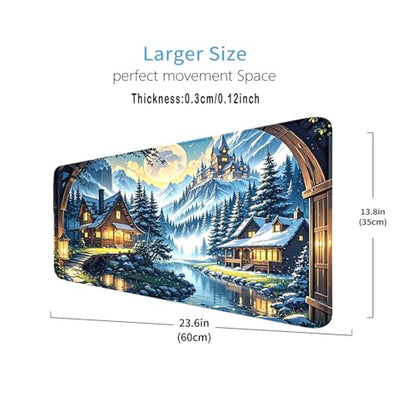 MTG Playmat- Stitched Edges Forest TCG Playmat-Non-Slip Landscape Play Mat Smooth Surface Rubber Base Board Game Mousepad 24x14 inches for Trading Card Game Playing with Storage Bags - color: Snow House
