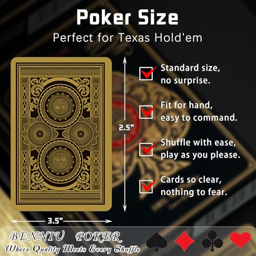 Ben Niu Gold Edge 100% Plastic Poker Size Playing Cards Jumbo Index | Waterproof pvc material, fully washable surface, 180 degree flexibility, matte finish, luxury present - color: 333 Poker 117 Golden Gear