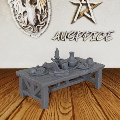 Unpainted Dining Set DND Miniature, Fantasy Tabletop Gaming Scenery, Compatible with Dungeons and Dragons,TTRPG Games, RPG Accessory for Tavern/Inn Scenarios-AS604