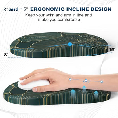 Ergonomic Mouse Pad and Keyboard Wrist Rest with Massage Design, Space-Saving Mouse Pad Wrist Support, Memory Foam Wrist Rest with Non-Slip PU Base for Computer Desk, Green Leaves - color: Massage02-green Leaves