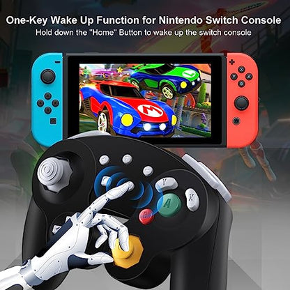 ADHJIE Wireless Gamecube Controller for Nintendo Switch,Wireless Switch Pro Controller for Nintendo Switch/PC/Steam,One-Button Wake Up,6-Axis Gyro Motion,Turbo & Auto Turbo(Black) - color: Black