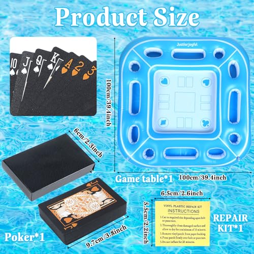 40inch Large Floating Games Table for Pool with Waterproof Playing Cards Inflatable Card Table Tray Food Pool Float Drinks Holder Containers Floating Swimming Game for Adult Beach Summer Party Hot Tub