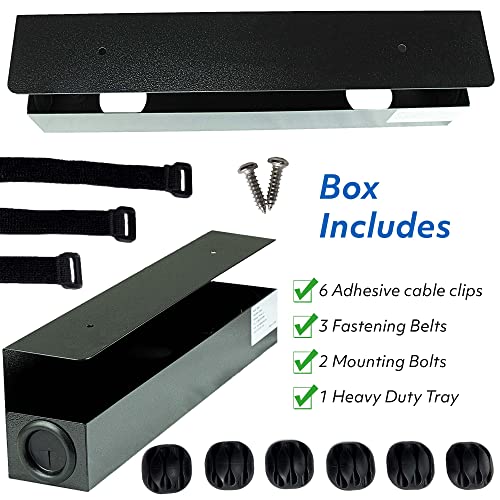 POCHAR Steel Under Desk Cable Management Tray for Office and Home | 16.5inch Wire & Cord Organizer, Power Strip Holder - Standing Desk Cable Tray Wire Management, Black - size: 16.5inch