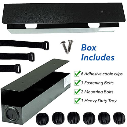 POCHAR Steel Under Desk Cable Management Tray for Office and Home | 16.5inch Wire & Cord Organizer, Power Strip Holder - Standing Desk Cable Tray Wire Management, Black - size: 16.5inch