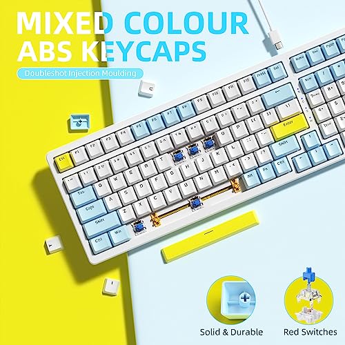 Ajazz Mechanical Gaming Keyboard - Hot Swappable, Compact USB Wired with Numeric Pad, 100 Keys Double-Shot ABS Keycaps, N-Key Rollover RGB Custom Keyboard for PC Mac (MX Blue) - color: Lemon/Hot-swap Blue Switch