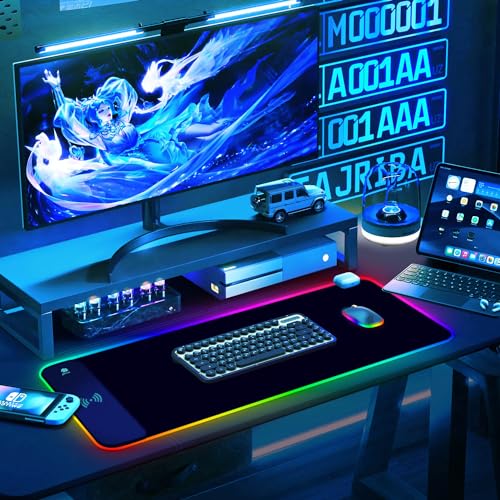 ToLuLu RGB Gaming Wireless Charging Mouse Pad, 5/7.5/10/15W 10 Light Modes LED Mouse Pad Computer Keyboard Mat Mousepad, 800x300x4MM Extended Large Desk Mat for Gaming, MacBook, Laptop, PC, Black - color: Black