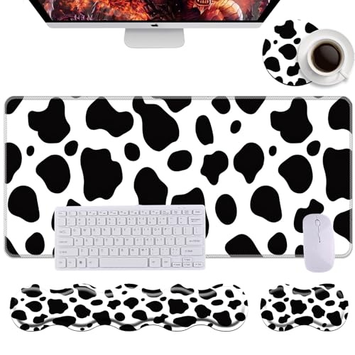 Keyboard Wrist Rest+Mouse Wrist Pad+Desk Pad Set,Memory Foam Ergonomic Easy Typing Pain Relief for Computer Laptop Office Home - Cow Pattern - color: Cow Pattern