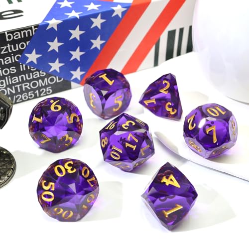 XENOLUX DND Dice Set Polyhedral Resin Dice with Softened Edges for Tabletop Role Playing Games, Deep Purple Diamond Cut Gemstone Shape Dice - RD Purple - color: Rd-purple