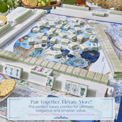 American Mahjong Mat and Racks Set: 31.5" x 31.5" Waterproof Neoprene | Includes 4 clear acrylic racks, rules card, carrying bag and gift box – ready to play, great for gifting(Blue Deer) - color: Blue Deer