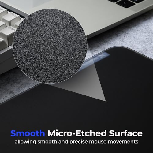 XVX Glass Mousepad Gaming, Black Hard Mouse Pads for Esports, Large Mouse Mat 16.2" x 12.2", Tempered Glass Mouse Pad Smooth Micro-Etched Surface with Improved Precision and Speed - color: Black