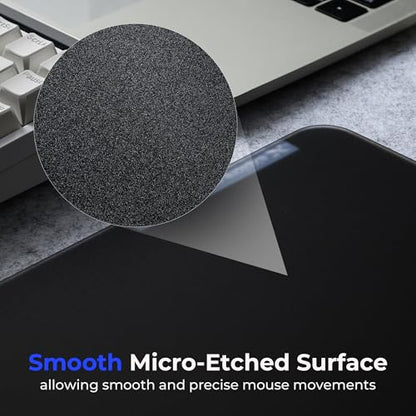 XVX Glass Mousepad Gaming, Black Hard Mouse Pads for Esports, Large Mouse Mat 16.2" x 12.2", Tempered Glass Mouse Pad Smooth Micro-Etched Surface with Improved Precision and Speed - color: Black