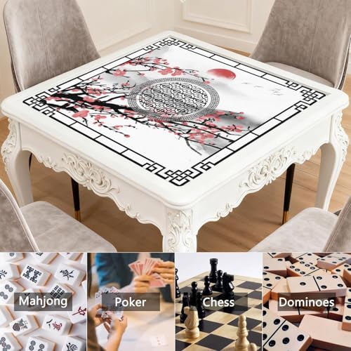 Elegant Mahjong Mat for Table, 31.5*31.5in Anti Slip Mahjong Table Cloth, Noise Reduction, Neoprene Mah jongg Mat with Carrying Bag & 3 Dices, Poker Board Tile Games Mats, Chinese Ink Painting Style - color: Ink Style02