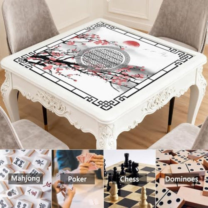 Elegant Mahjong Mat for Table, 31.5*31.5in Anti Slip Mahjong Table Cloth, Noise Reduction, Neoprene Mah jongg Mat with Carrying Bag & 3 Dices, Poker Board Tile Games Mats, Chinese Ink Painting Style - color: Ink Style02